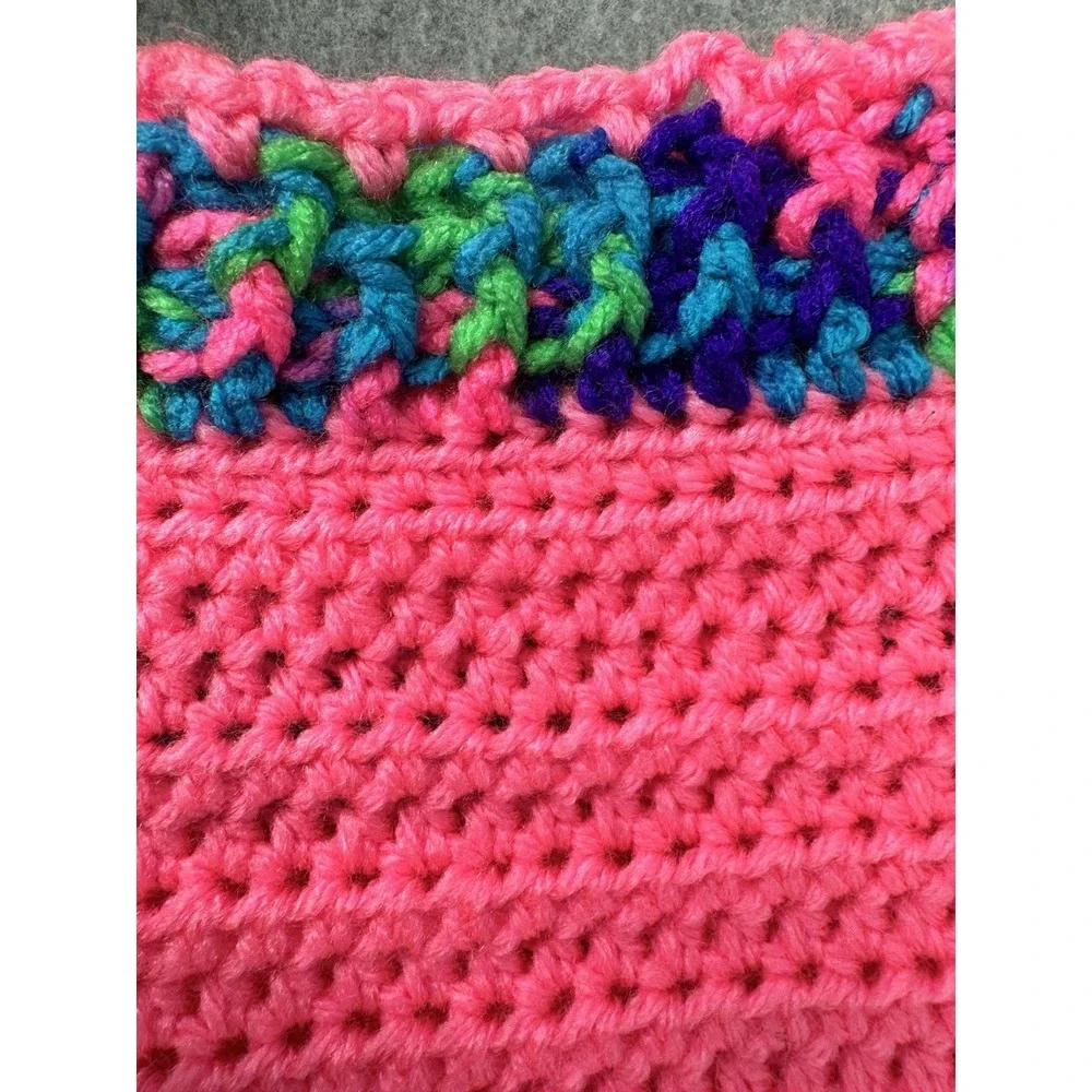Extra Small Dog Sweater Crochet Hot Pink Variegated Trim Handmade Crocheted